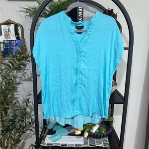 Jones and co Women's Aqua Ruffle Blouse size large